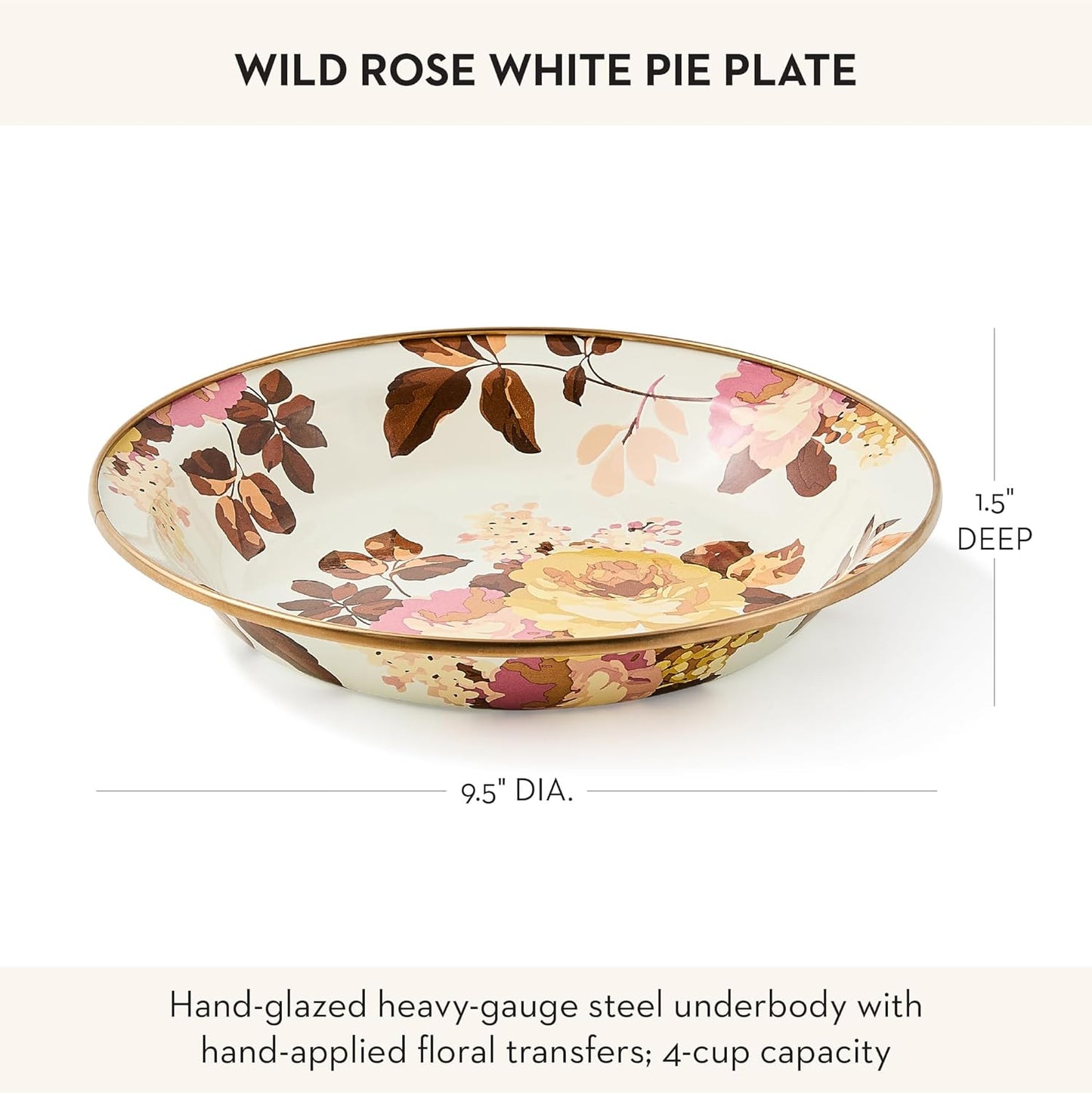 MACKENZIE-CHILDS Pie Plate, Pie Pan for Baking and Serving, Wild Rose White