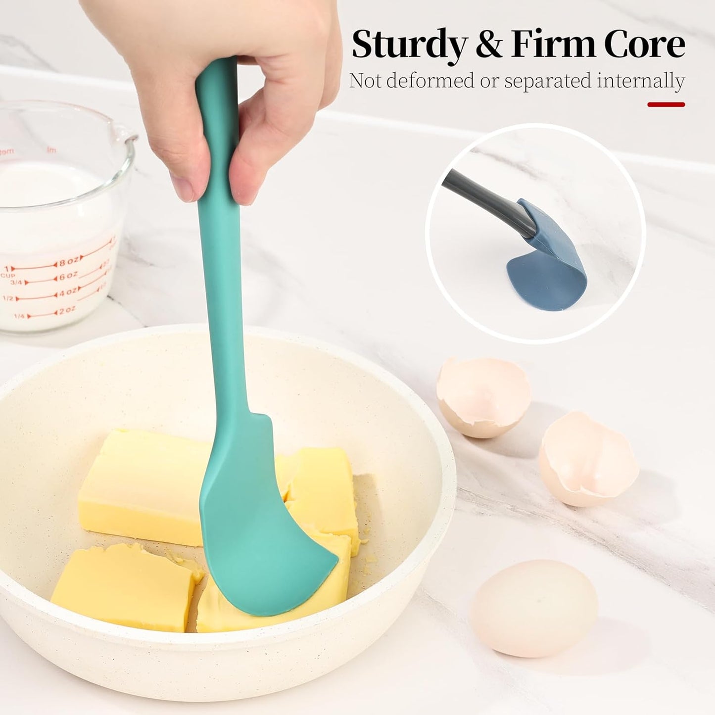 600ºF Heat Resistant Spatula, 11.34 inch High Heat Food Safe Semless Kitchen Silicone Scraper for Cooking Baking Mixing Scraping Stirring Nonstick Cookware Pan Bowl (Turquoise)