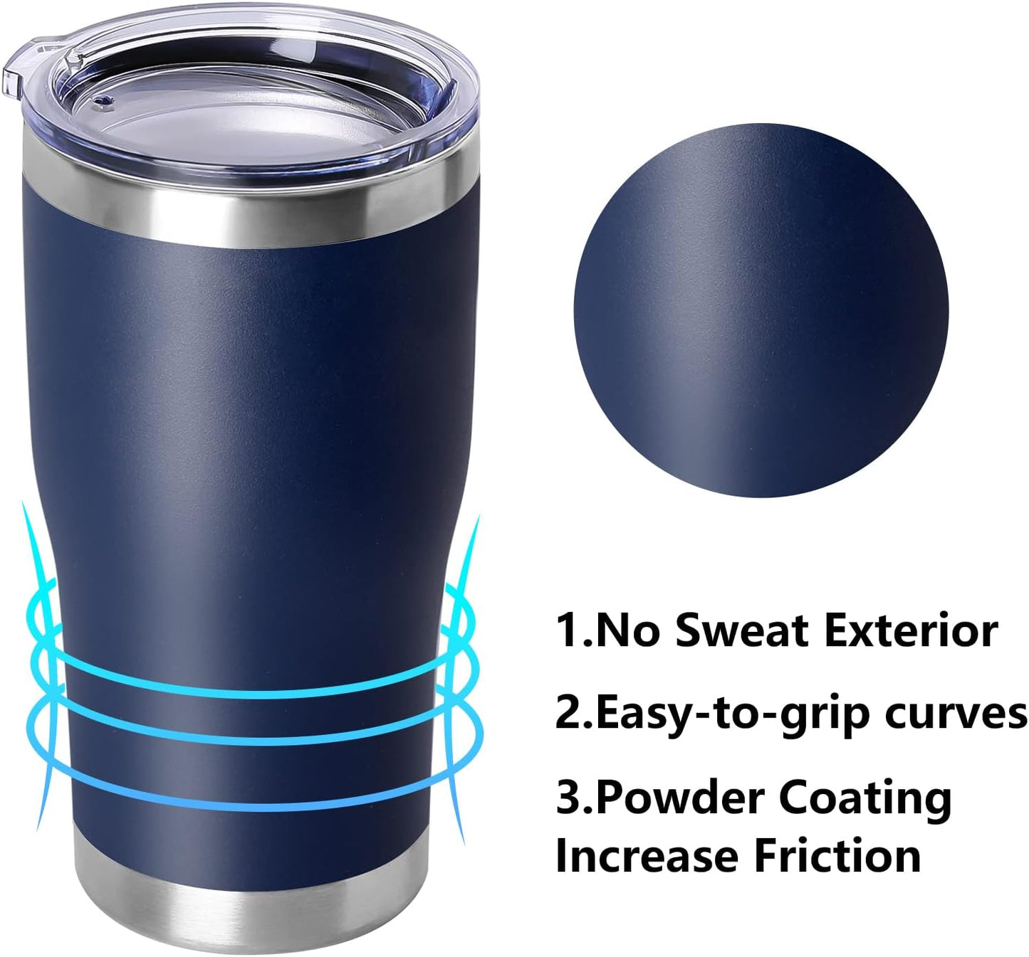 DOMICARE 20oz Tumbler with Lid Stainless Steel Tumblers Bulk, Double Wall Vacuum Insulated Coffee Travel Mug Powder Coated Tumbler, Navy