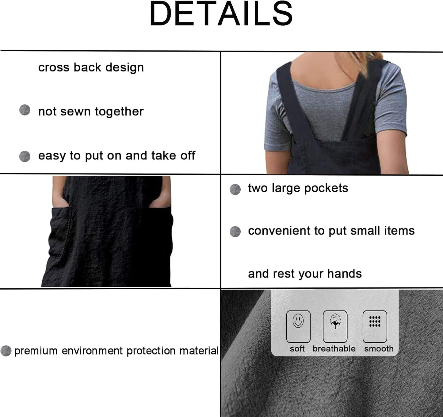 ZQFFB Pinafore Cross Back Apron for Women with Pockets Japanese Smock for Work Gardening Cooking Painting Baking