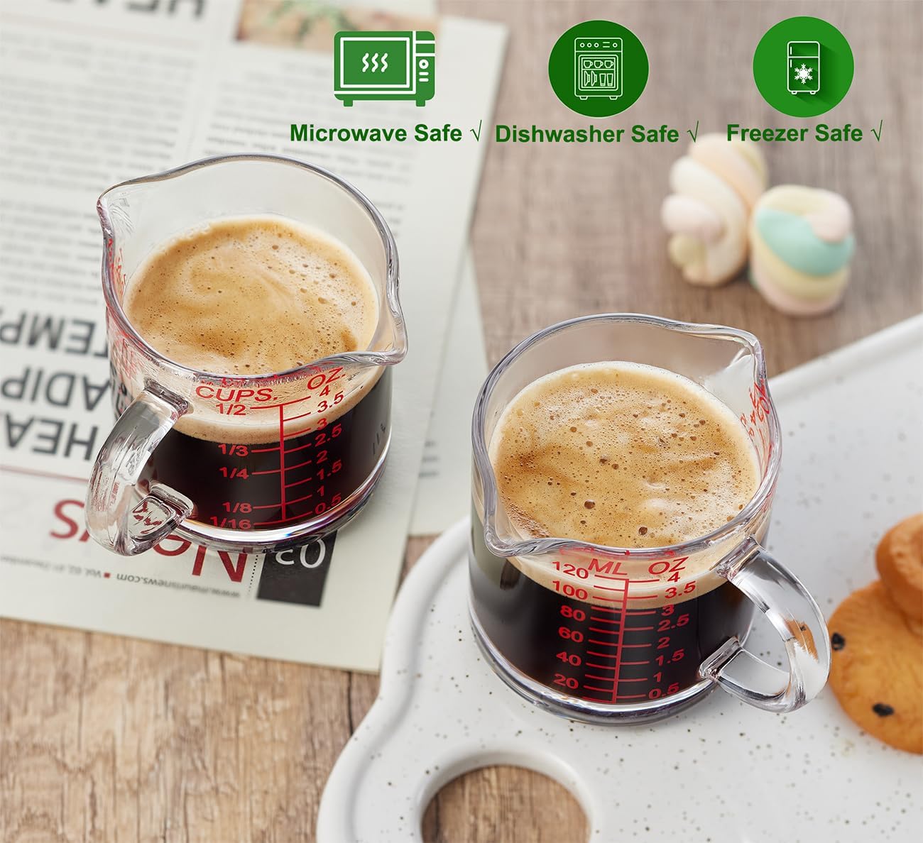 Shot Glass Measuring Cup 4 Ounce/120ML Liquid Heavy High Espresso Glass Cup with Handle,Double Spouts(Pack of 2)