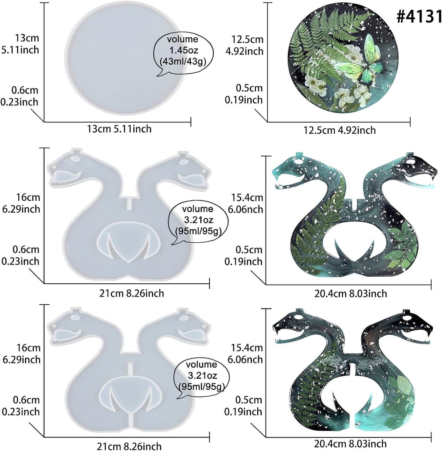 FUNSHOWCASE Witchy Altar Table Stool Epoxy Resin Casting Silicone Mold Pack of 2 Cresent Moon Crystal Snake