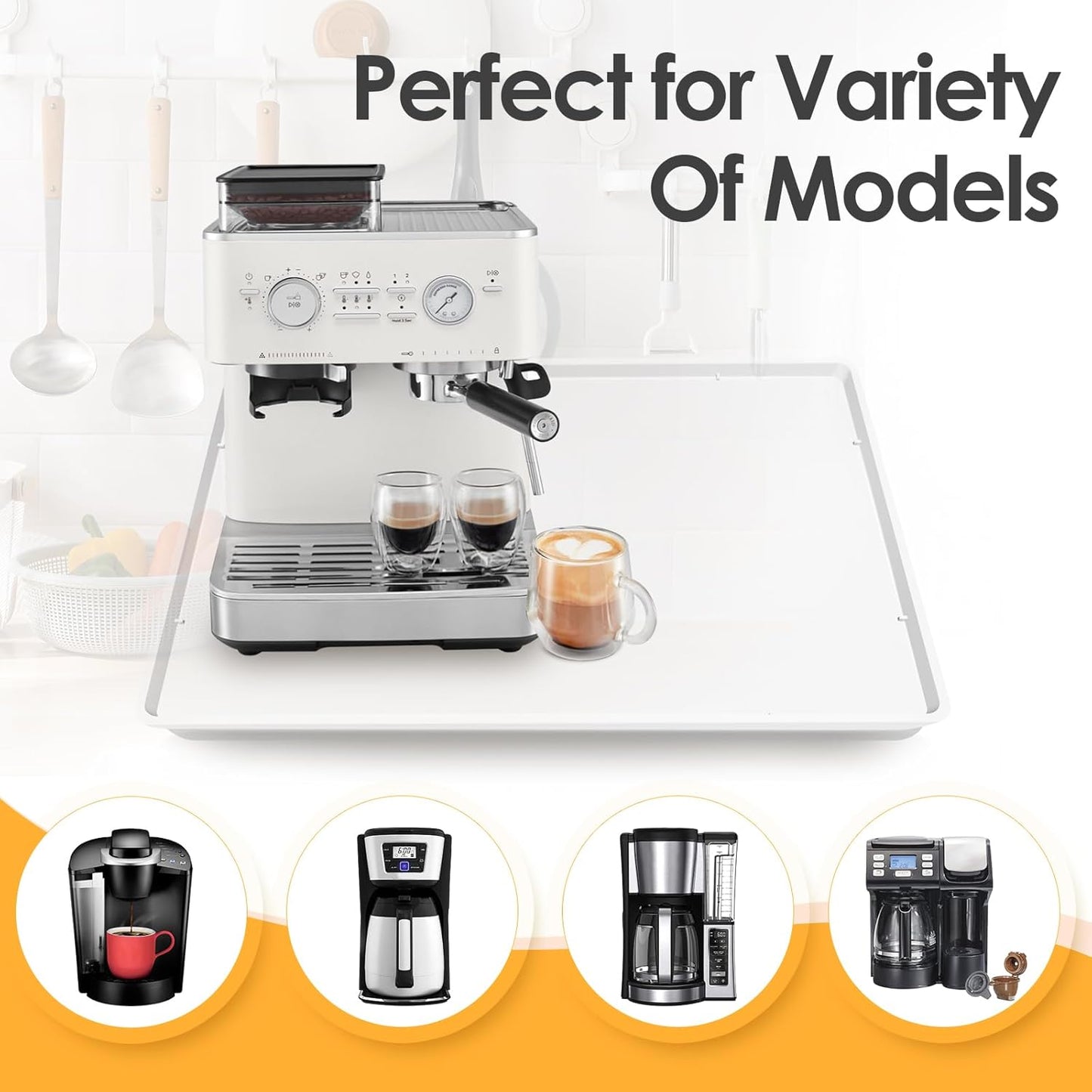 Silicone Coffee Maker Mat with Lip, 19.7'' x 15'' Heavy Duty Coffee Maker Mat for Countertops, Coffee Tray Fit Under Coffee Machine Appliance Automatic Machines Espresso Accessory, Translucent