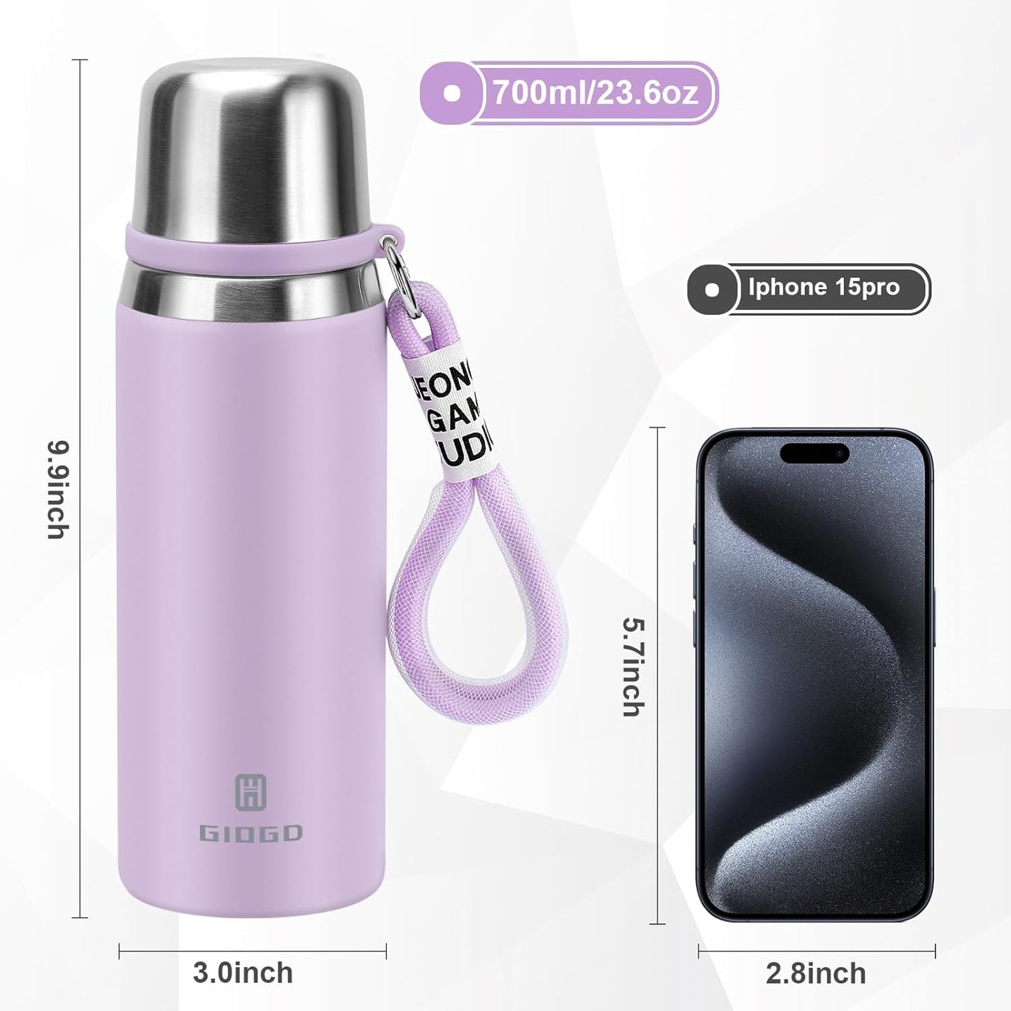 Stainless Steel thermo Bottles with cup 700ml/23.7oz Vacuum Insulated Bottle for hot and cold coffee drink water thermo flask with cup.(Purple,700ml)
