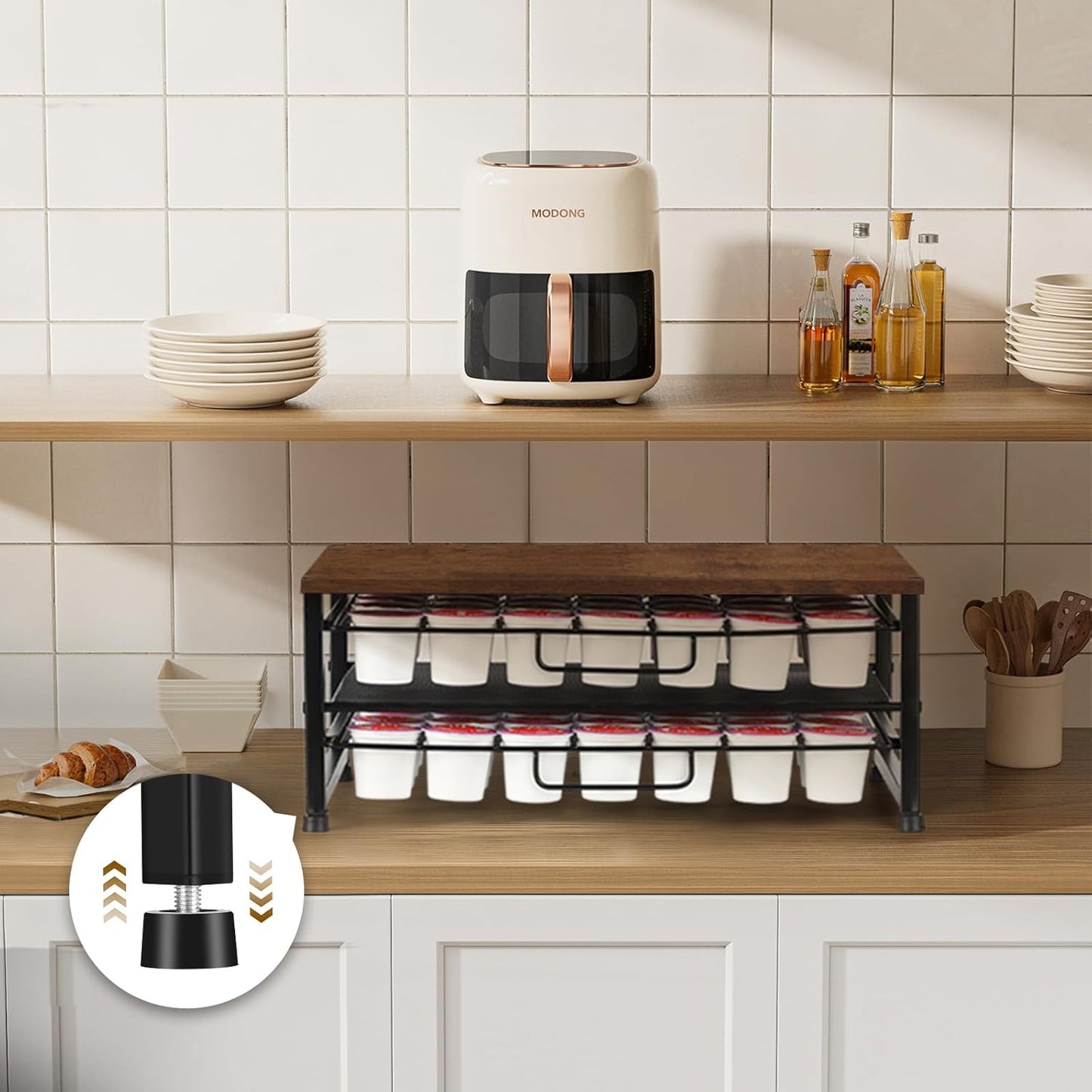 K Cup Holder Organizer for 70 Pods, 2-Tier Coffee Pod Holder for K-Cup with 2 Sliding Storage Drawers, Coffee Station Bar Organizer for Kitchen Countertop, Home & Office, Wooden