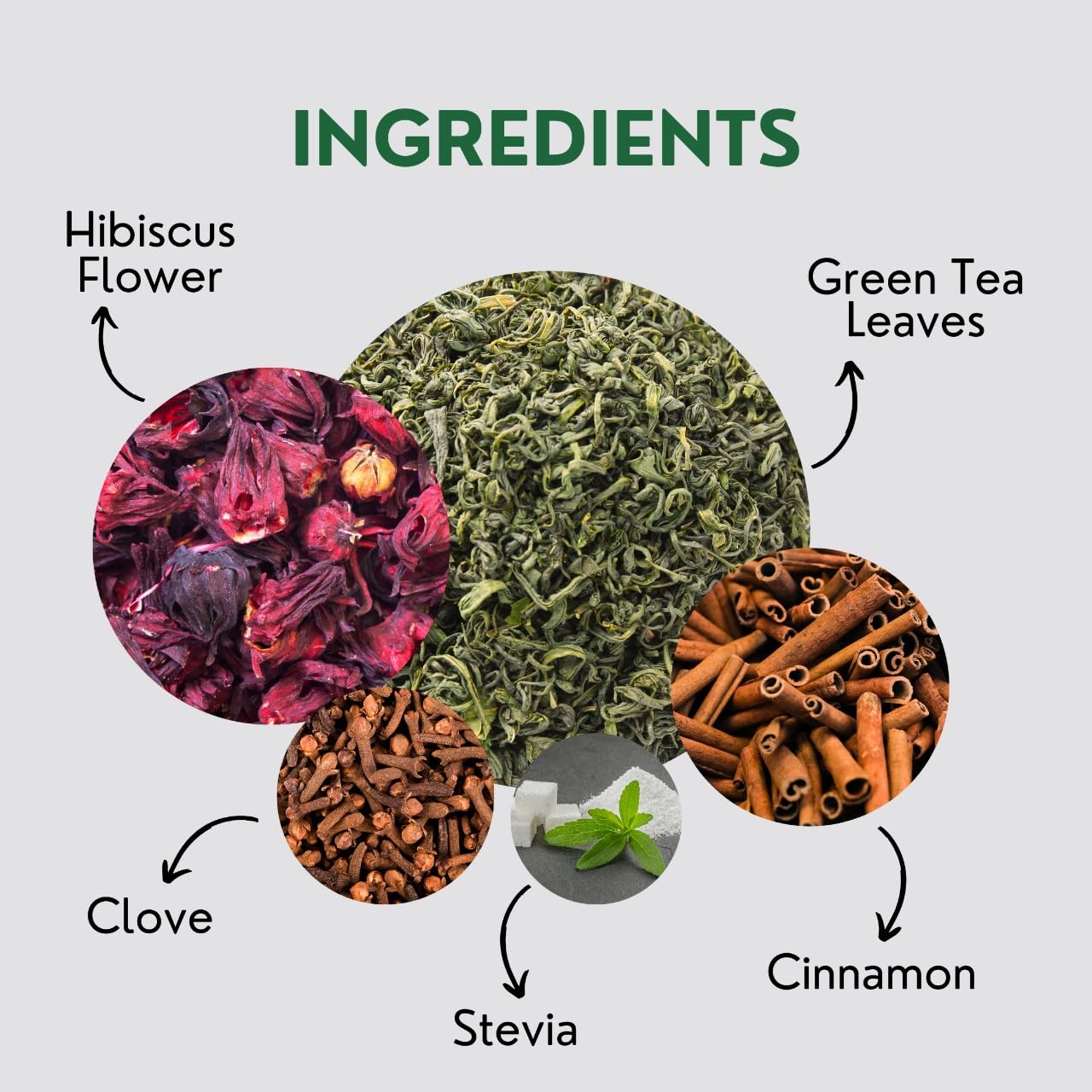 Sweet Hibiscus Cinnamon Green Tea Bags (50 Count), Caffeinated, Real and Natural, Blended with Fresh Herbs and Spices, Gluten Free