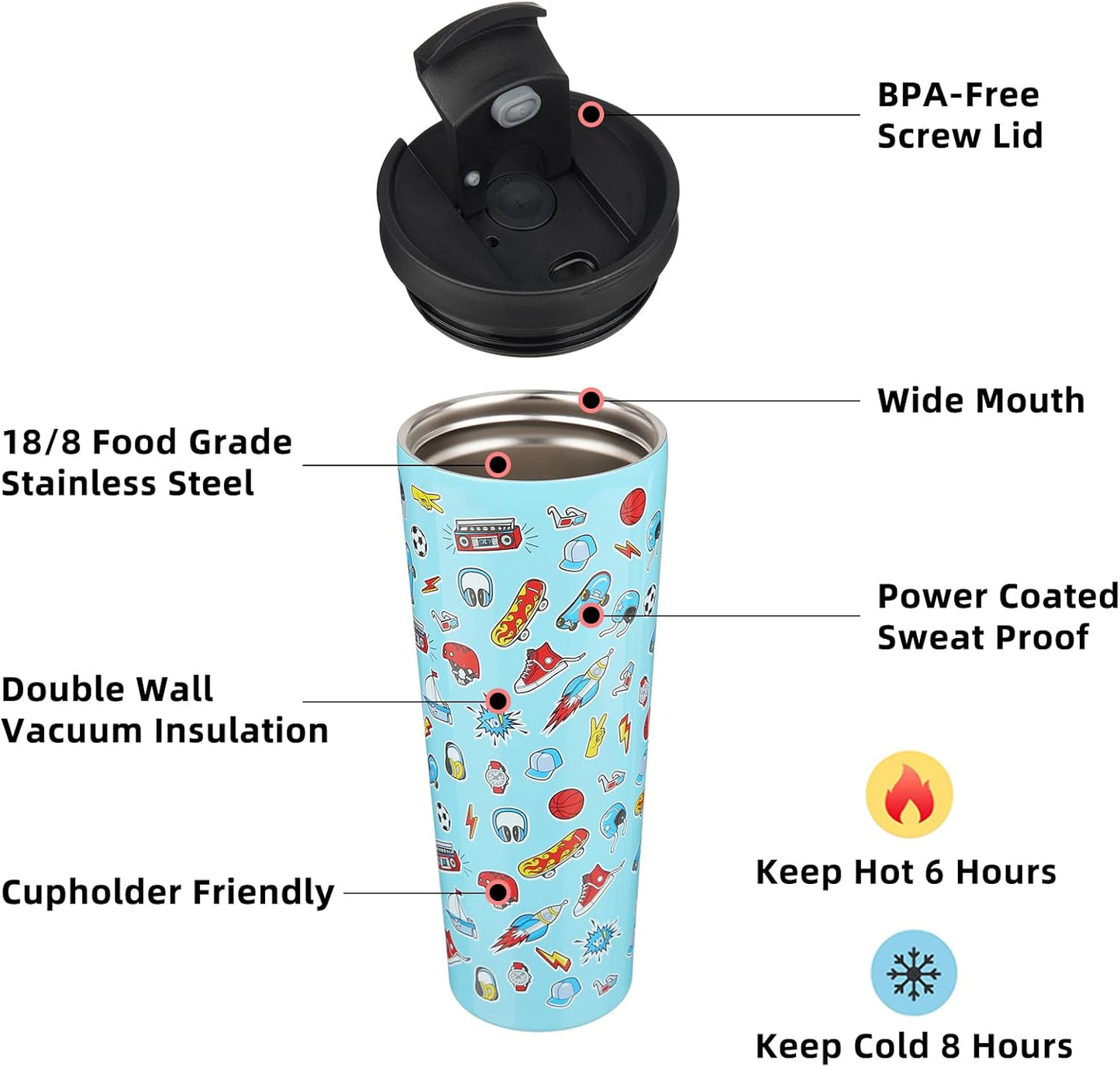BJPKPK 26oz Insulated Tumbler With lid And Straw Stainless Steel Tumblers Travel Coffee Mug Reusable Thermal Cup,Playground