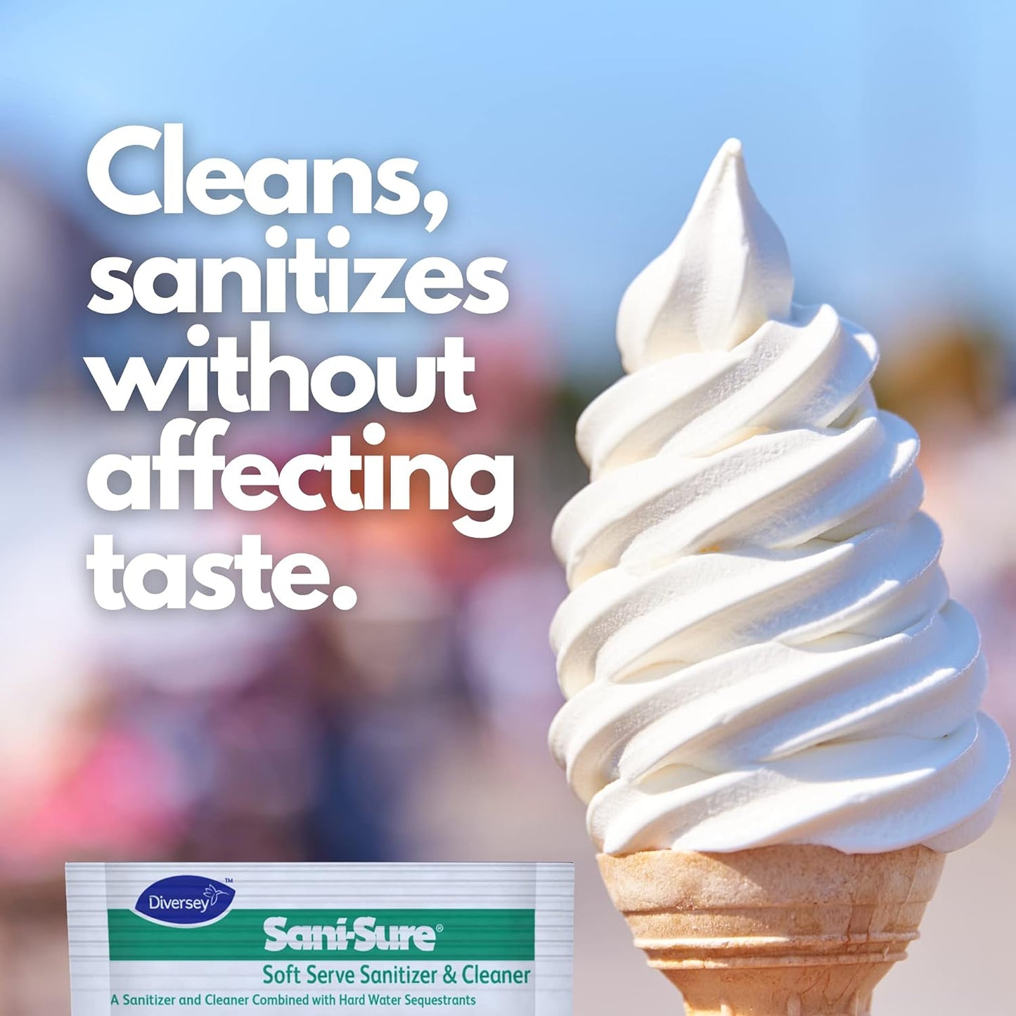 Diversey 90234 Sani-Sure Soft Serve Sanitizer & Cleaner, for Shake, Slush, Yogurt Machines & Food Service Equipment, Powder, 1-Ounce Packet