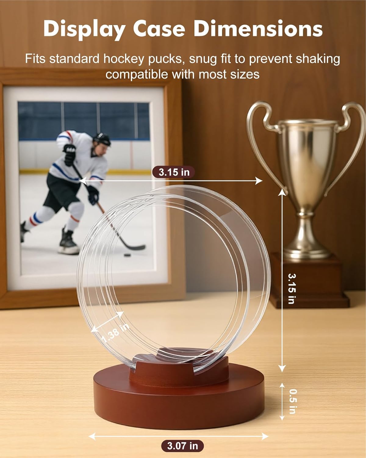 Hockey Puck Display Case, Premium Acrylic Display Box, UV Fade Protection, Solid Mahogany Base & Puck Holder, Signed Puck Collector's Showcase, for Hockey Enthusiasts, 3.15" x 3.15" x 3.07"