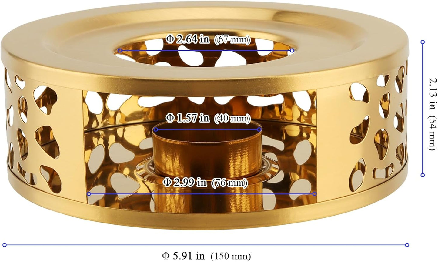 2 PCS Metal Teapot Warmer, Teapot Warmer Base, Stainless Steel Teapot Warmer with Tealight Holder for Glass Or Ceramic Teapot, Gold