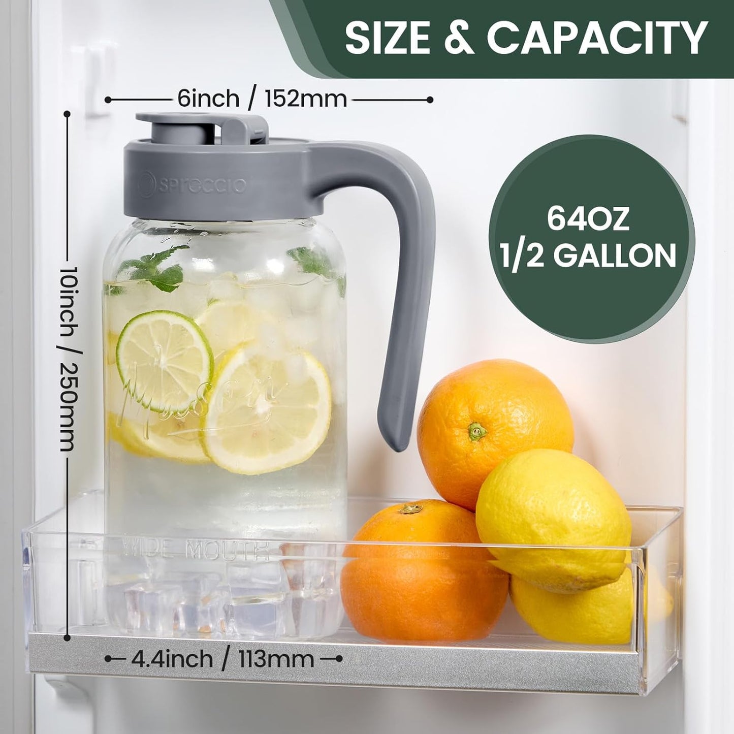 Mason Jar Pitcher - Airtight & Leakproof Glass Pitcher with Lid[set of 2], Perfect for Breastmilk, Cold Brew, and Sun Tea, 2 Quart (64 oz) Mason Jar with Pour Spout Lid