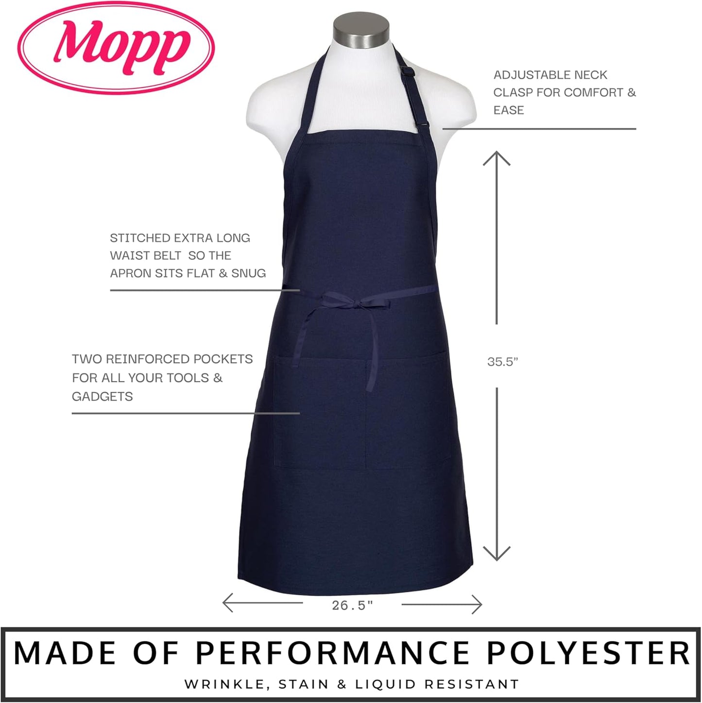 Pomp 2 Pack Premium Bib Aprons | Adjustable Neck + 2 Pockets | Water + Oil Resistance | Men & Women's Kitchen Cooking Aprons