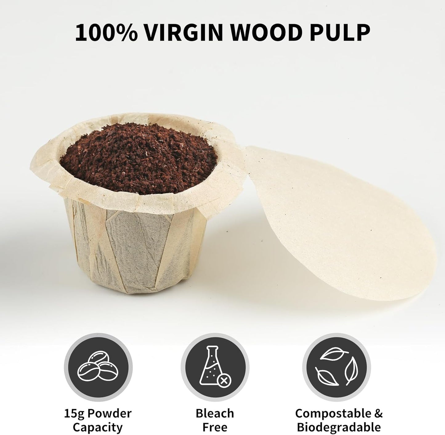 100 Count Fanativita K Cup Filters Disposable with Genius Lid Design, Fit All Reusable K Cups for Keurig (Unbleached)