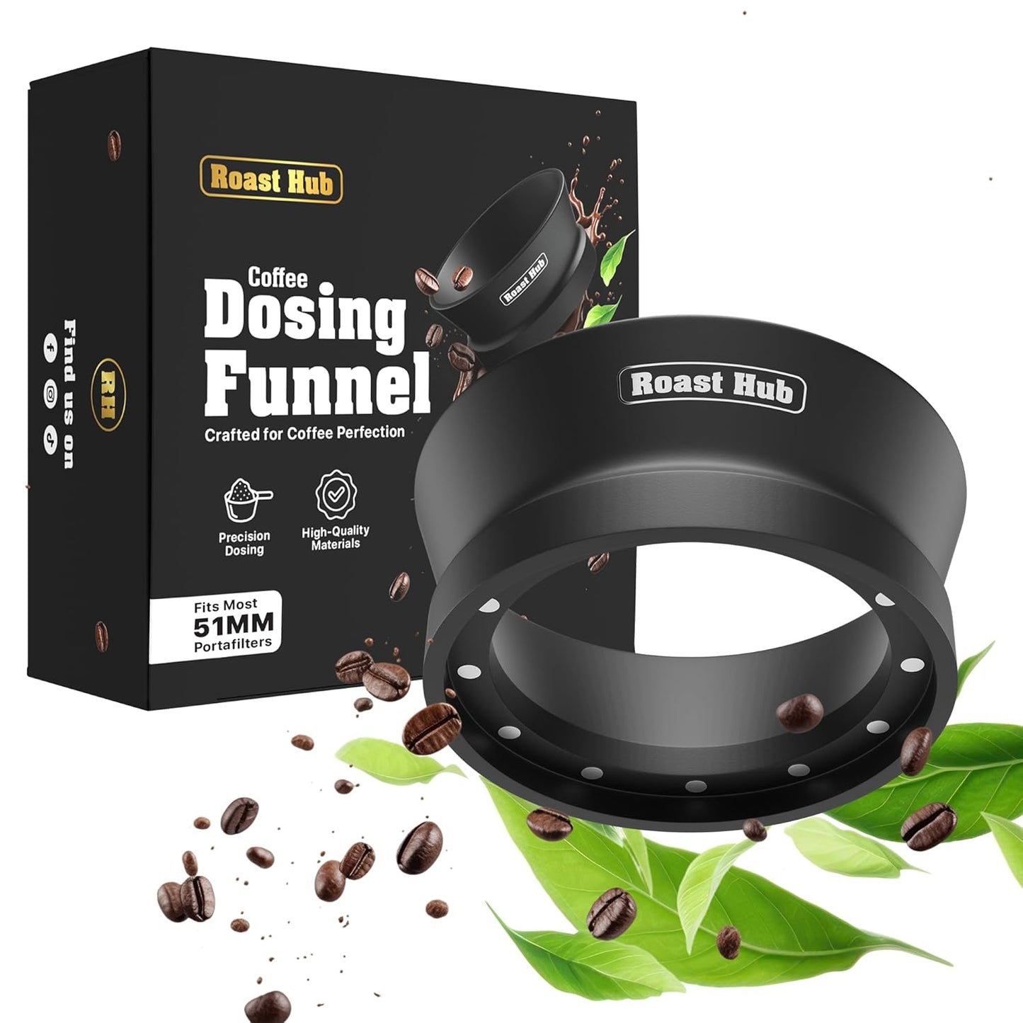 51mm Magnetic Dosing Funnel for Portafilter Espresso Machine ~ High Strength 12 Magnet Design ~ Fits Most Express Coffee Machines ~ Home Barista Espresso Portafilter Adapter ~ UK Brand