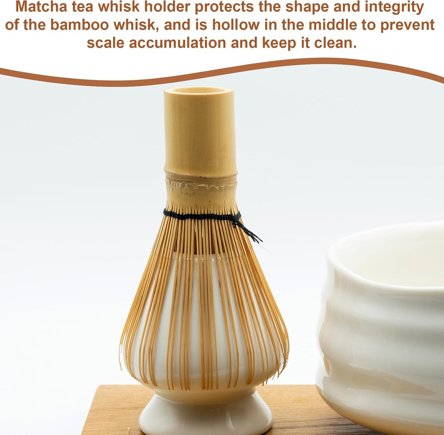 HARFINGTON Ceramic Chasen Stand 70mm Matcha Whisk Holder Teas Set Whisks Stand Traditional Matcha Tea Chasen Holder Tea Set Accessories for Tea Tasting, Beige/Black