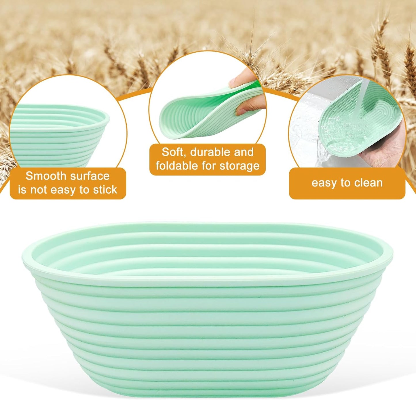 Silicone Banneton, Sourdough Bread Baskets (Set of 6, 6.5 Inch), Oval Proofing Bread Bowls with Starter Kit, Bread Making Baking Supplies