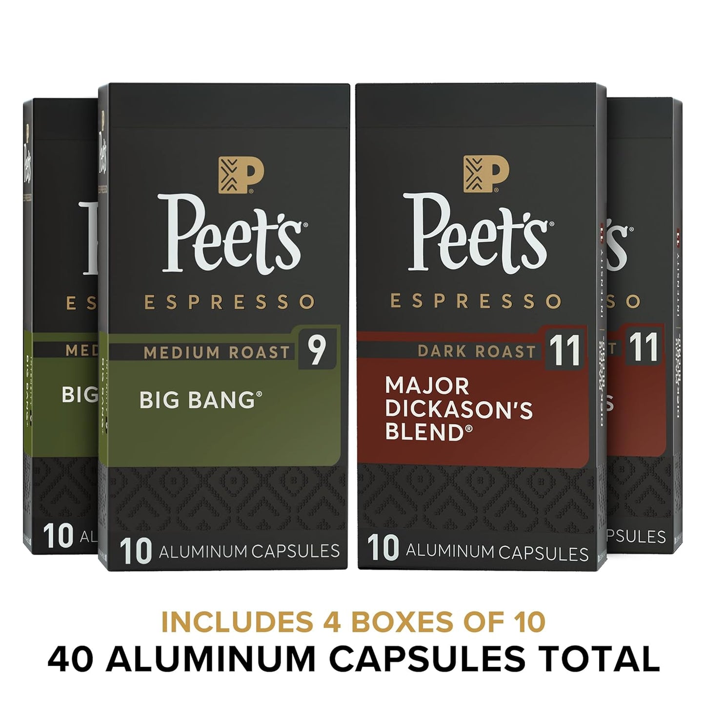 Peet's Coffee, Dark and Medium Roast Signature Blend Espresso Capsules, Compatible with Nespresso Original Machines - Variety Pack 40 Count (4 Boxes of 10 Espresso Capsules)