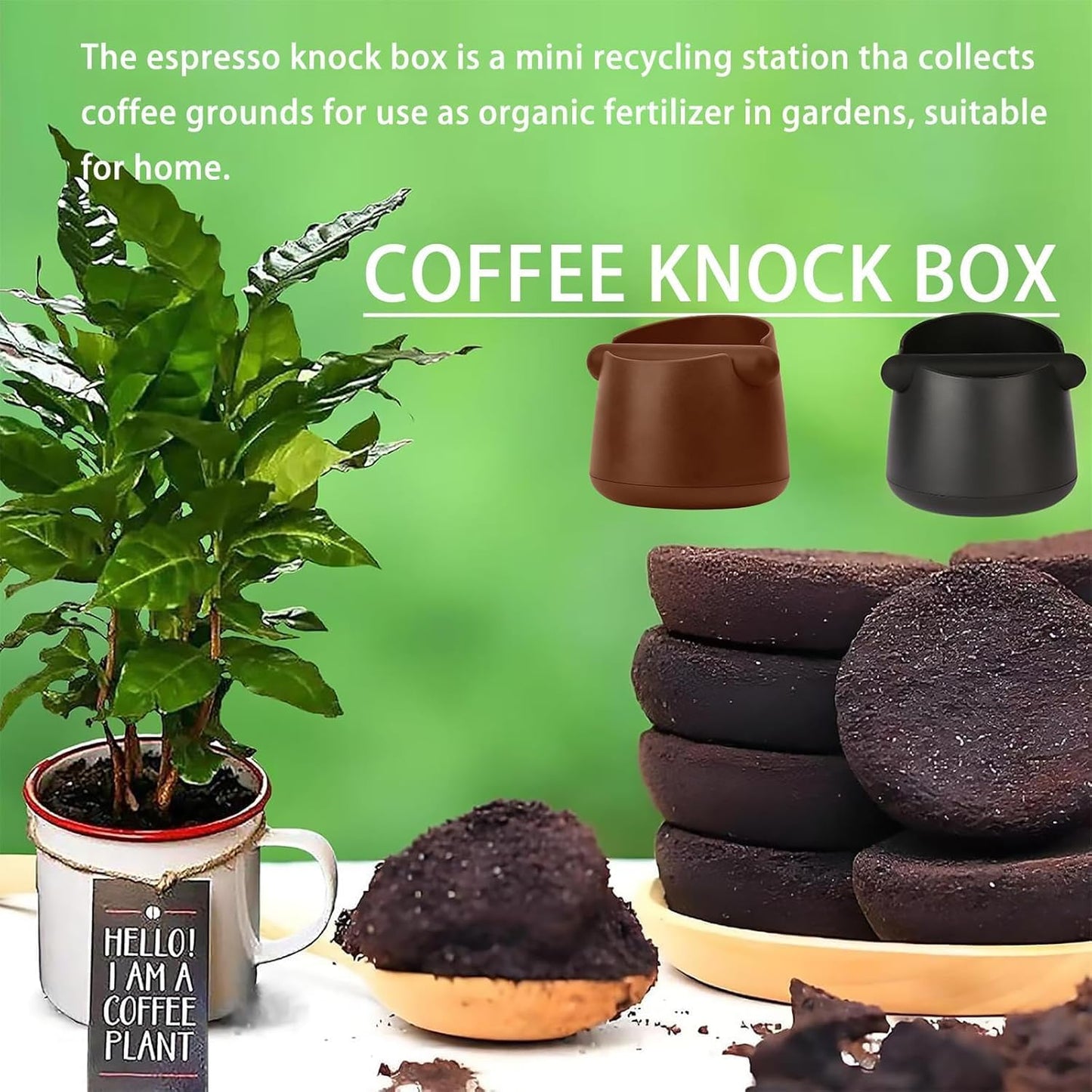 Espresso Knock Box with Barista Towels, Removable Shock-absorbent Knock Bar & Non-Slip Base - Co ffee Knock Box for Coffee Grounds, Espresso Machine Accessories, Brown