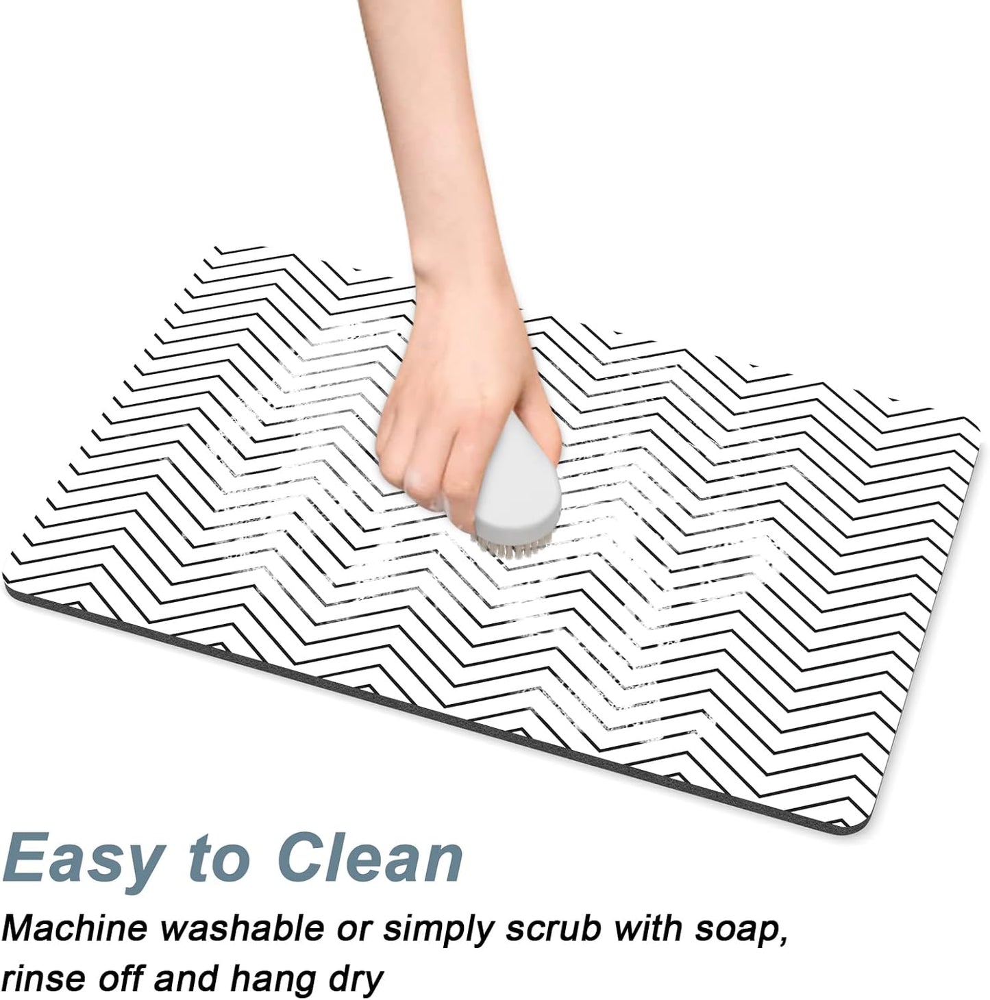 Rnivvi Coffee Mat, 12" x 19" Cute Coffee Bar Mats for Espresso Machine Station Accessories and Organizer, Hide Stain Rubber Backed Absorbent Dish Drying Pad for Kitchen Counter, White Strip