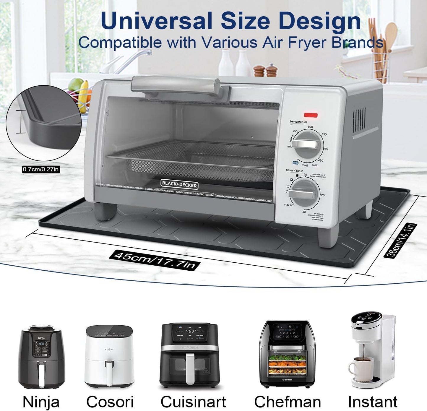 17.7"x14" Silicone Coffee Bar Mat, Non-Slip Hot Pad, Countertop Protector for Air Fryers, Microwaves, Coffee Makers, Compatible with Ninja, Cosori, Chefman, Toshiba