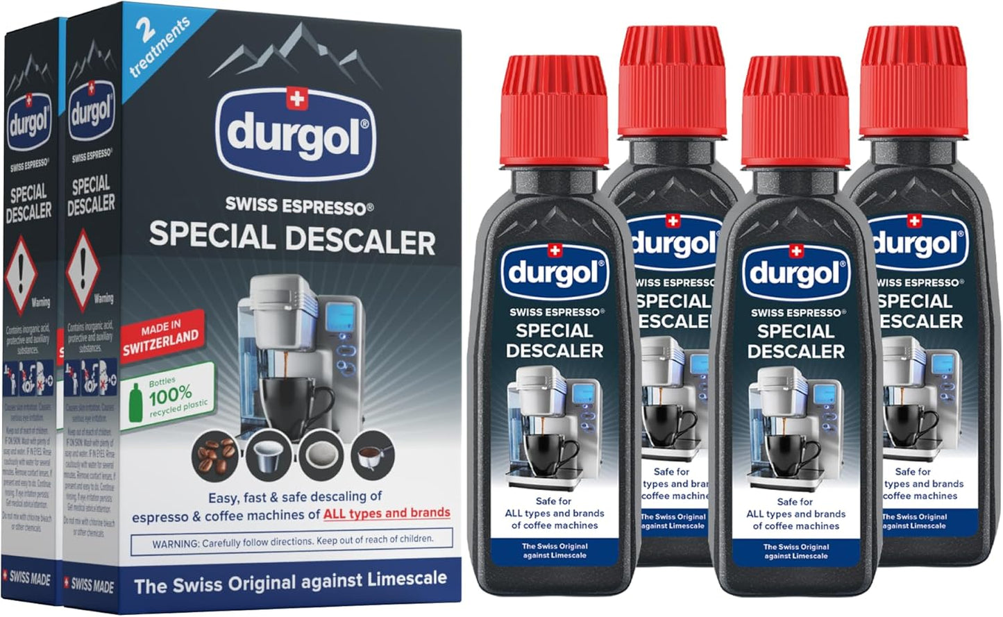 Durgol Swiss Espresso, Descaler and Decalcifier for All Brands of Espresso Machines and Coffee Makers, 4.2 Fluid Ounces (Pack of 4)
