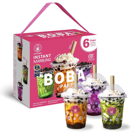 O's Bubble Boba Tea Kit - Bubble Tea Kit - All in One Boba Kit for Boba Tea Lovers - Boba Party Kit for Boba Drinks - Boba Kit for Kids - 6 Servings Includes Cups, Straws, Stirrer (Party Kit Variety Pack Upgrade)