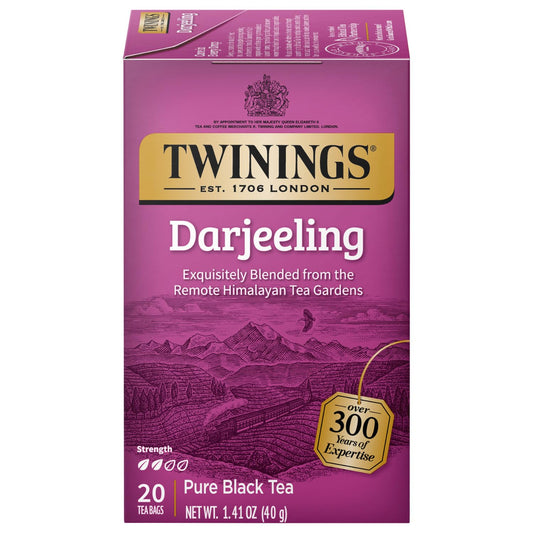 Twinings Darjeeling Tea - Caffeinated Black Tea Bags Individually Wrapped, 20 Count