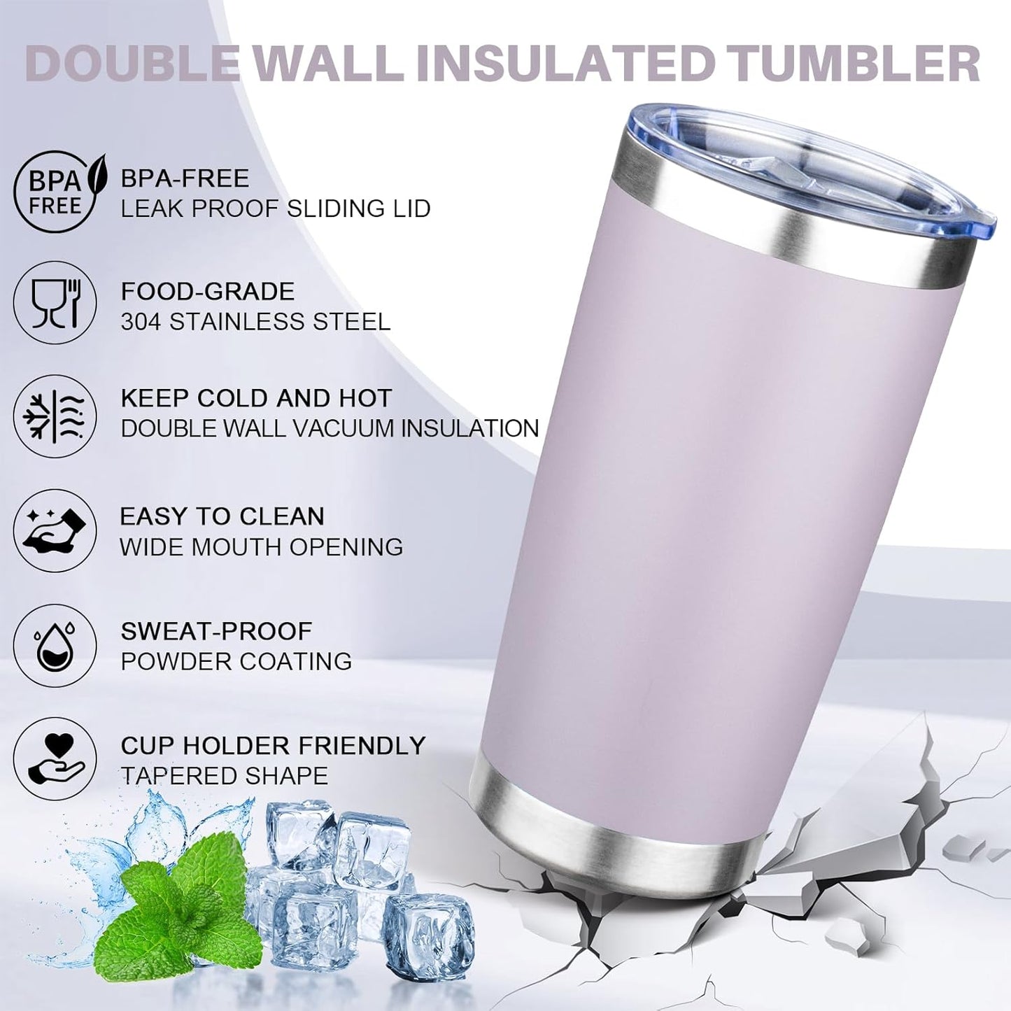 20oz Tumbler with Lid Double Wall Vacuum Insulated Travel Coffee Mug Stainless Steel Thermal Cup Powder Coated Sturdy Coffee Tumbler Bulk for Hot and Cold Beverage (Purple,4)