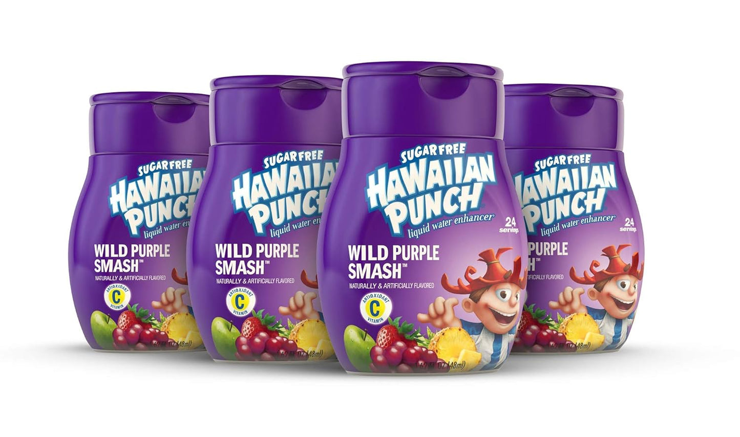 Hawaiian Punch, Wild Purple Smash, Liquid Water Enhancer – New, Better Taste! – High Antioxidant Vitamin C, Sugar Free, Zero Calorie Flavoring Drops (4 Bottles, Makes 96 Flavored Water Drinks)