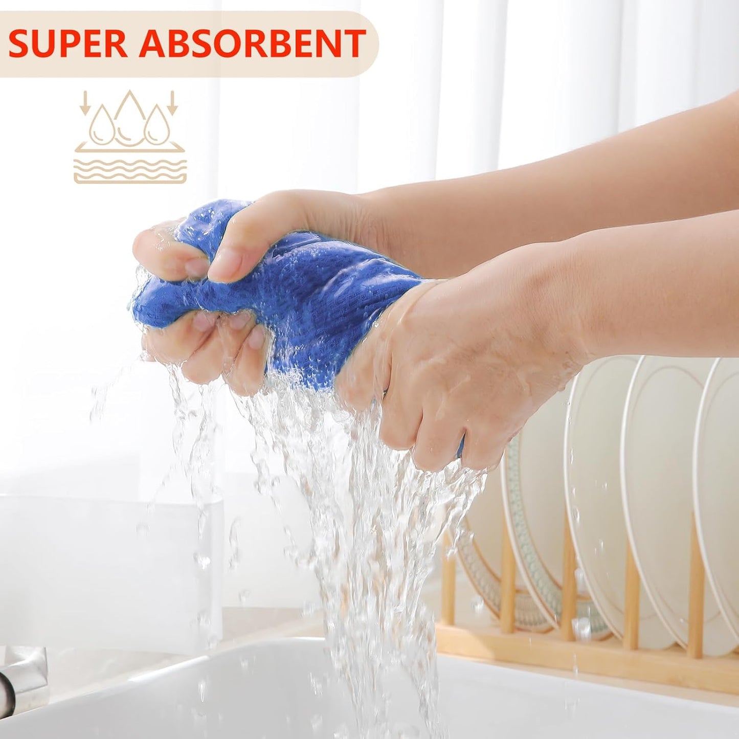 Homaxy 100% Cotton Waffle Weave Kitchen Dish Towels, Ultra Soft Absorbent Quick Drying Cleaning Towel, 13 x 28 Inches, 8-Pack, Blueberry