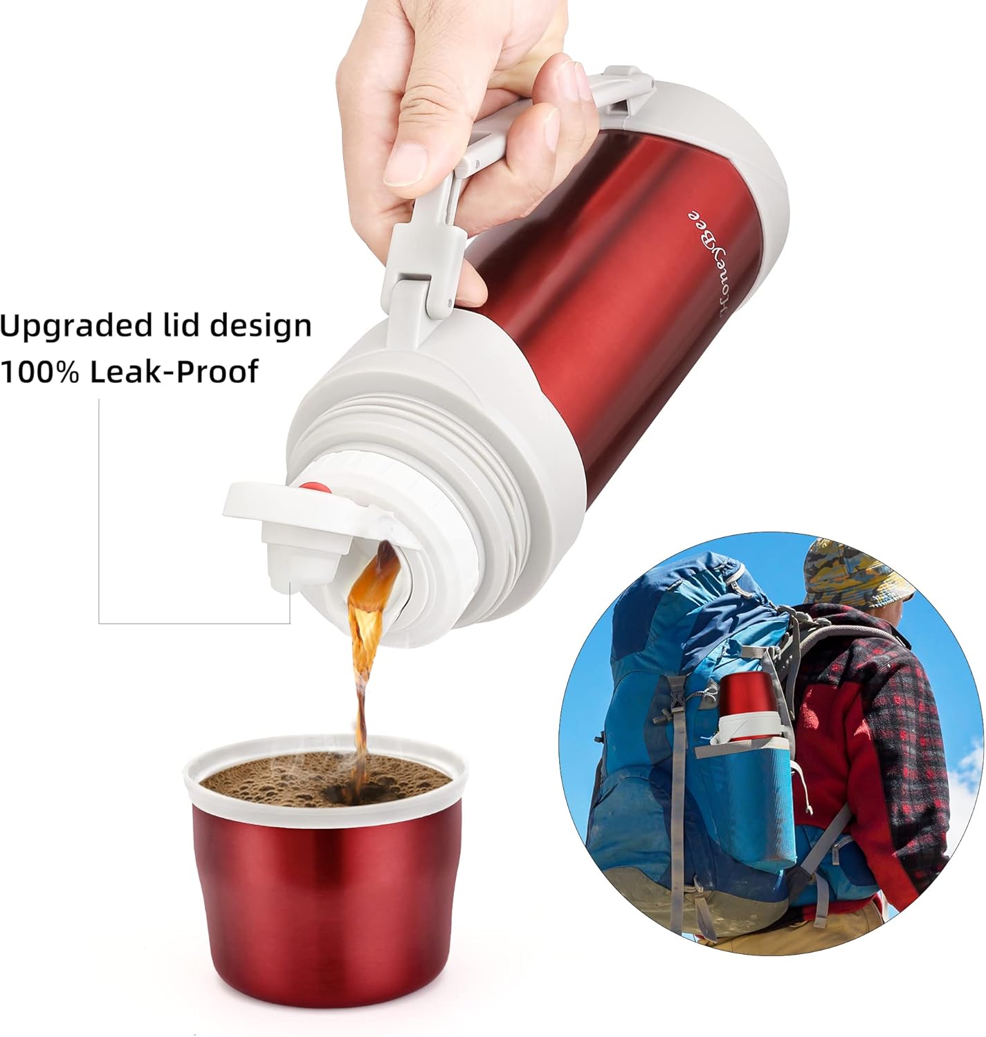 HoneyBee Coffee Thermo Keeps Liquid Hot or Cold for Up to 24 Hours Thermo 41 Ounce Thermos for Hot Drinks 18/8 Stainless Steel Bpa-Free Insulated Flask,termos para cafe…