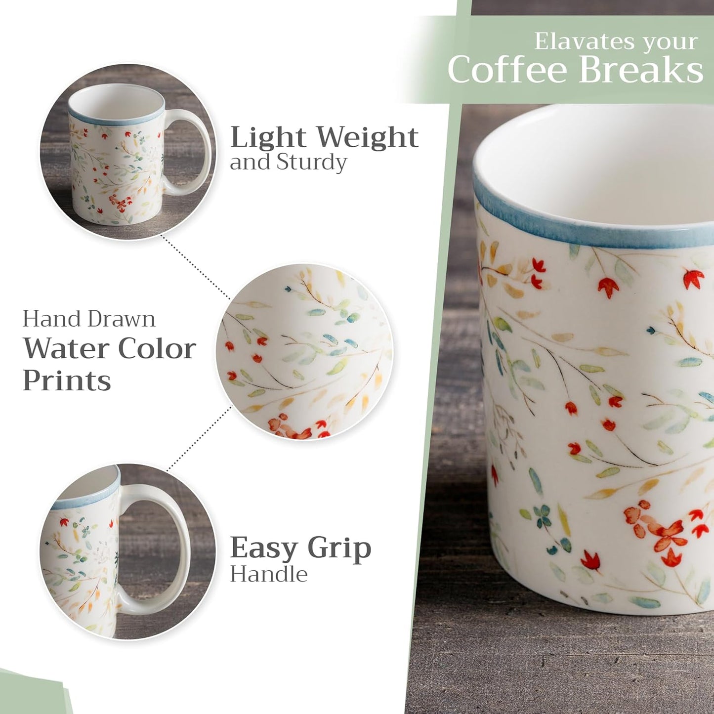 Maison d' Hermine Coffee Mug with Handles Fine Bone China Mugs Pack of One Tea Cups for Hot Beverages Cappuccino Latte Home Restaurant Office Perfect for Gift (Colmar - Blue, 12 Ounce)