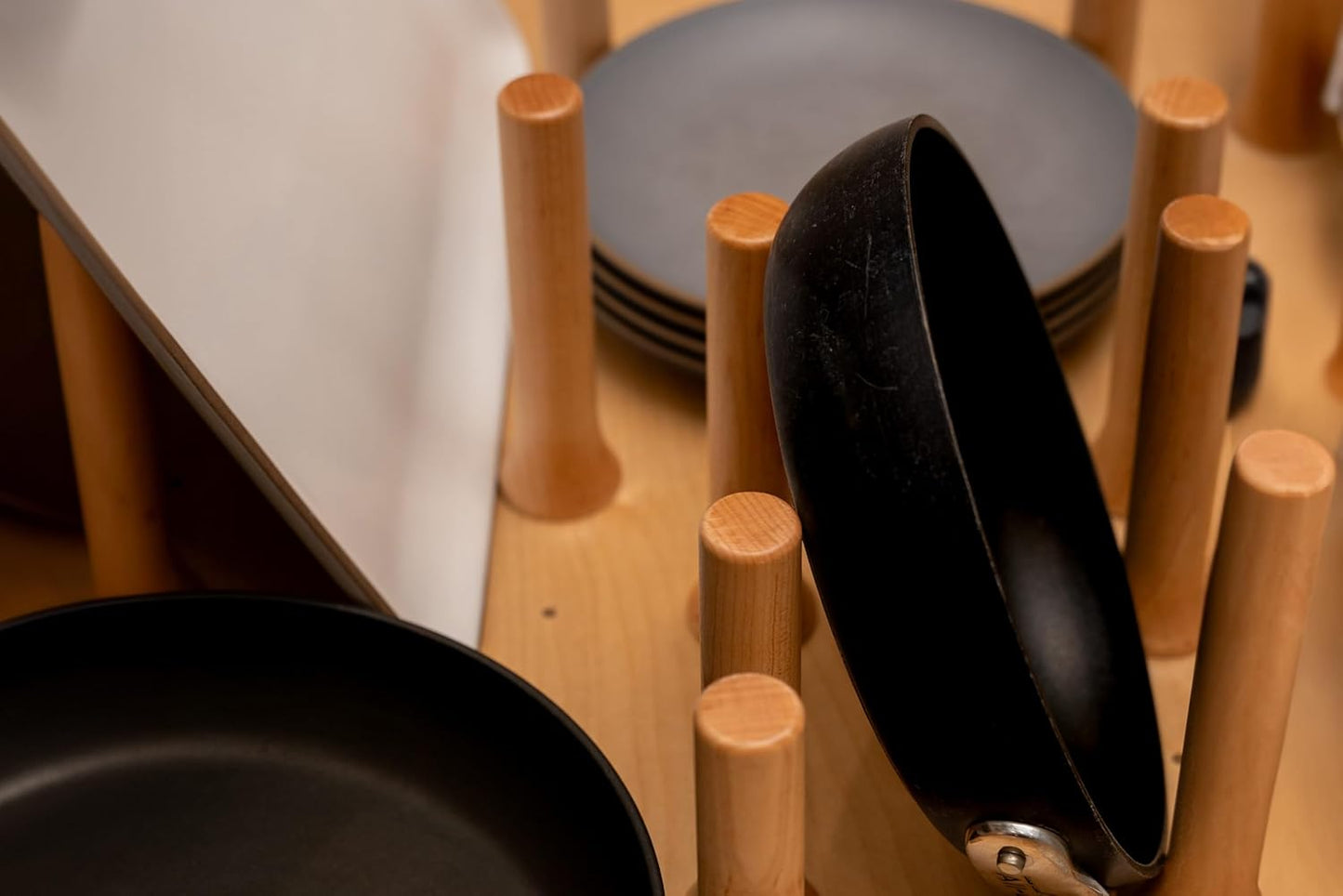 Custom Pegboard Drawer Organizer – Maple Wood – Deep Drawer Insert, Divider for Pots, Pans, Lids & Trays - Kitchen Cabinet Storage - No Cutting or Tools Needed – Made in USA