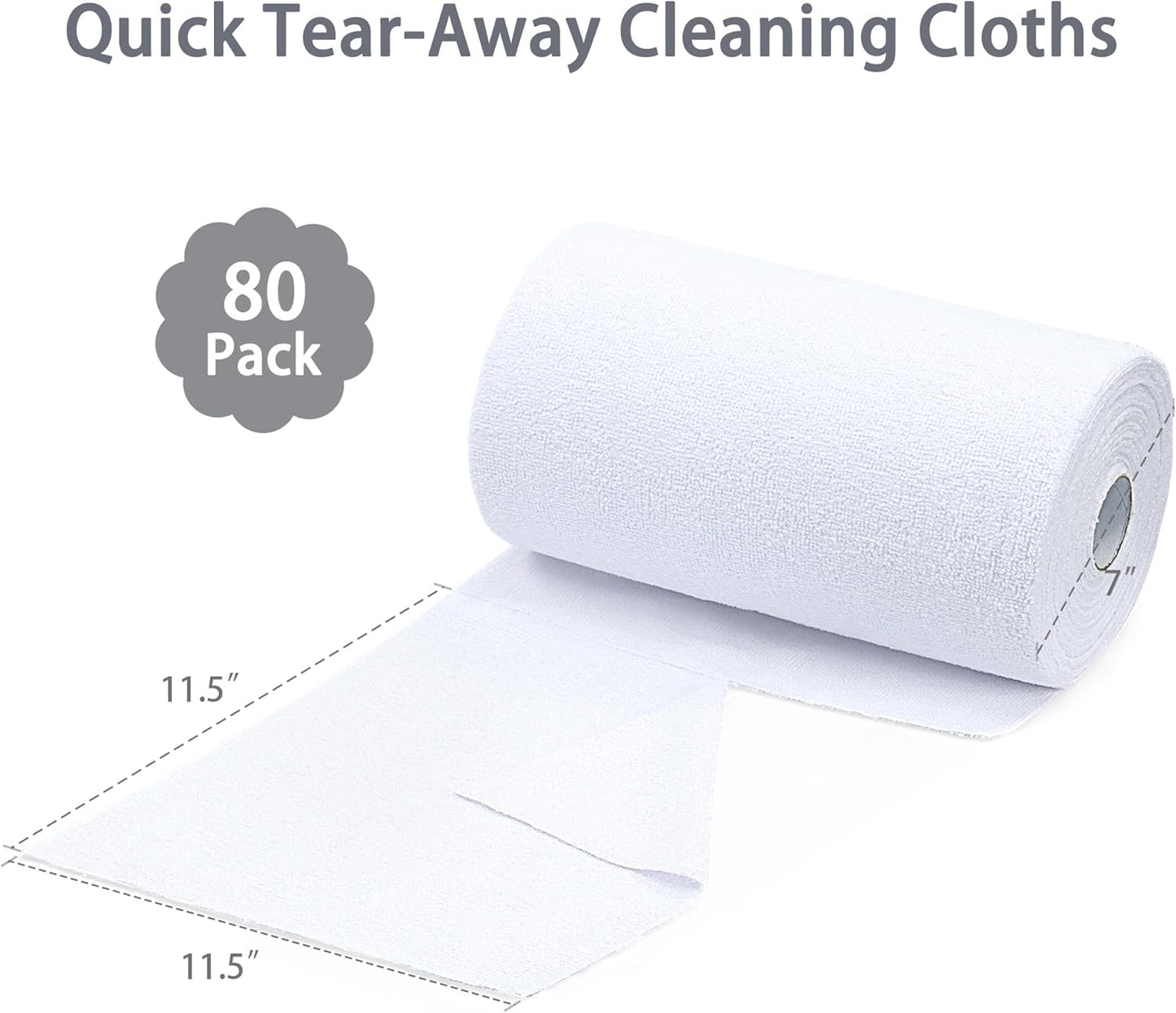 Greenfound Microfiber Cleaning Cloth Roll -80 Pack, 11.5x11.5, Tear Away Towels, Reusable and Washable Rags, White