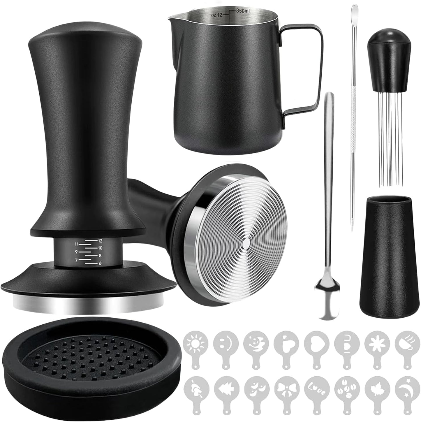 22 PCS Espresso Accessories Kit，53mm Coffee Tamper Set ，Barista Kit - with Frothing Pitcher WDT Tool Stirrer Tamper Mat Coffee Stencils Latte Art Pen