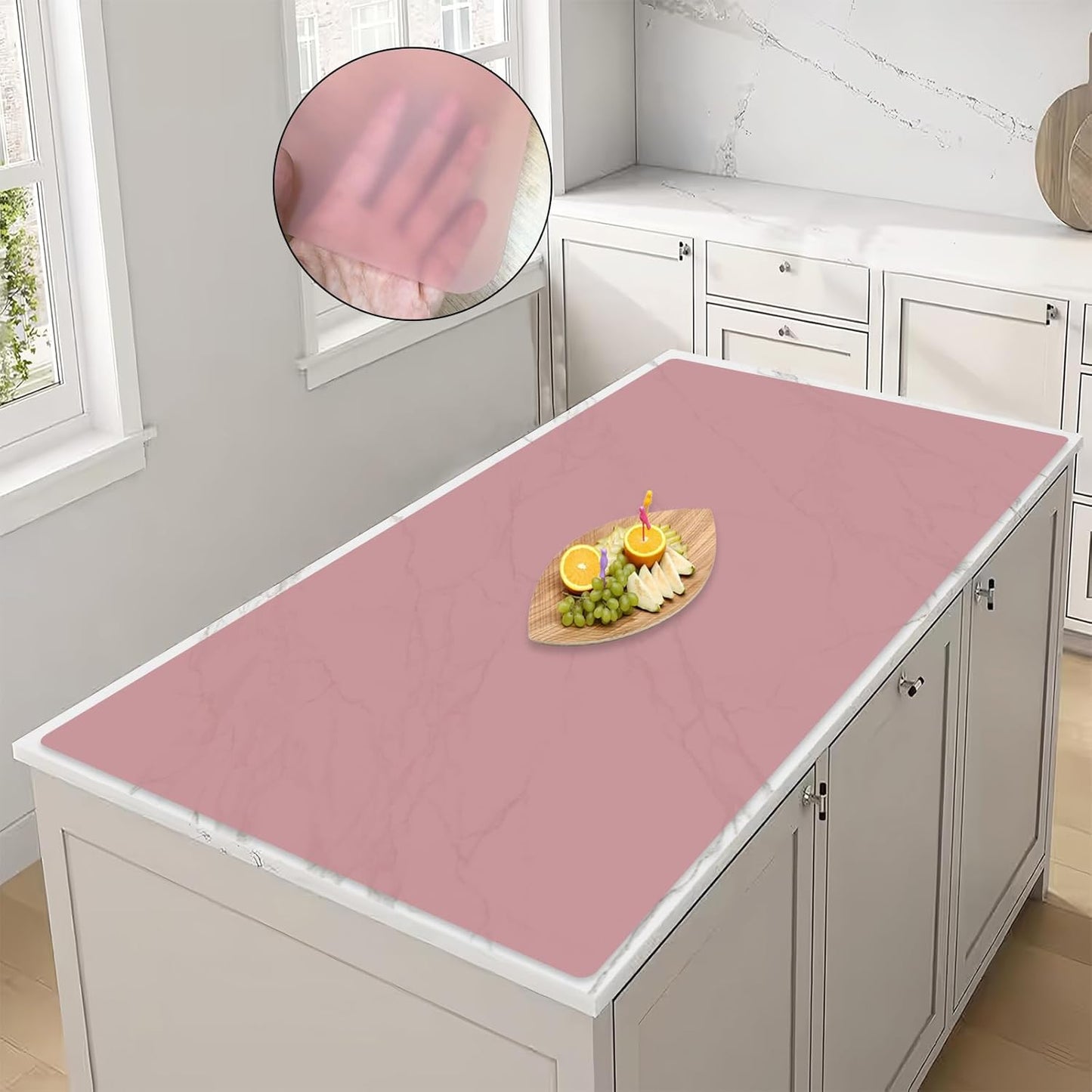 47.2''x23.6''(120cmx60cm) Large Silicone Mat for Kitchen Counter, Non-Slip Heat Resistant Countertop Protector, Waterproof Silicone Craft Mat for Kitchen Island, Translucent Red