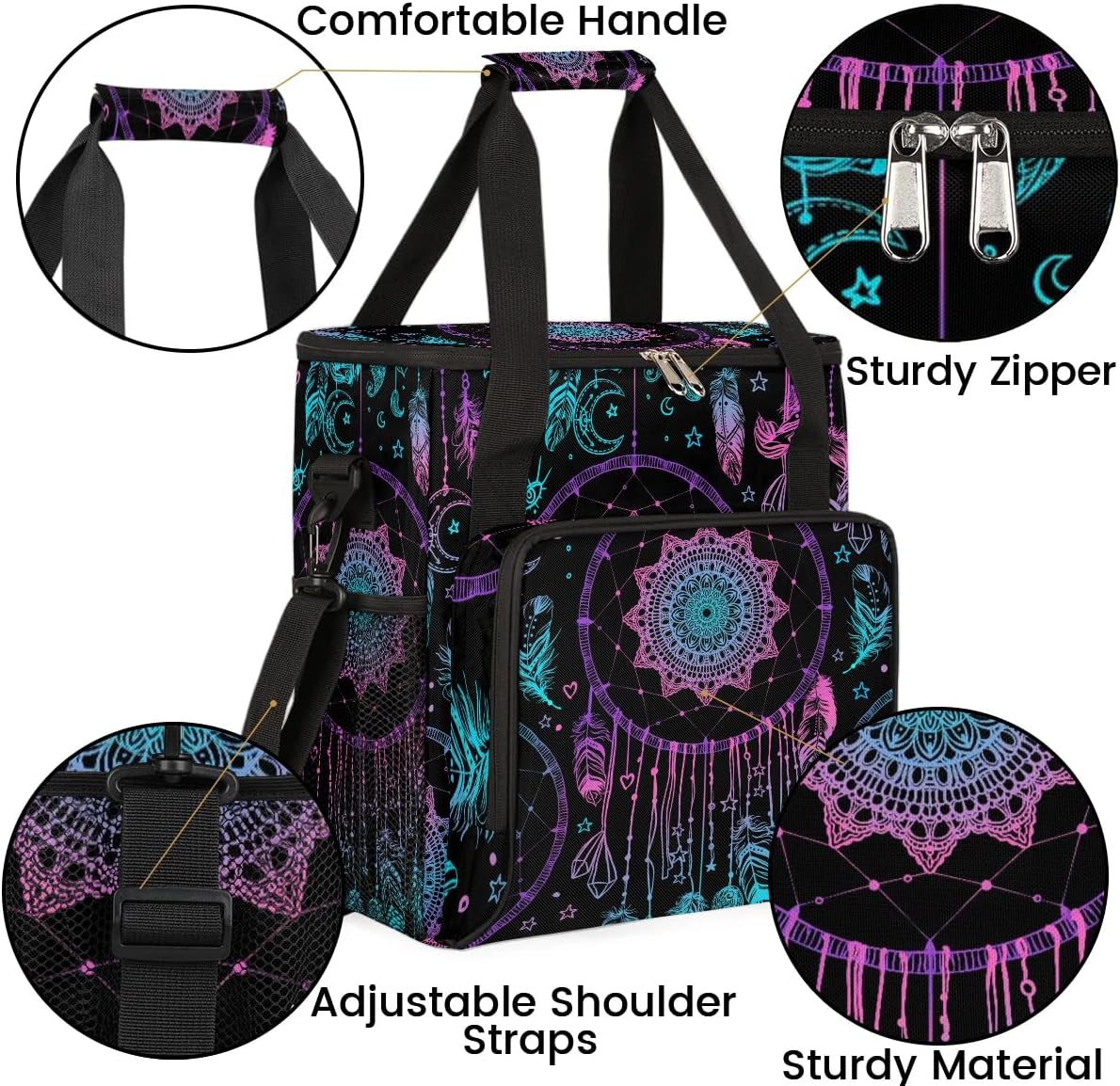 Dreamcatcher Feather Coffee Maker Carring Bag Travel Carrying Storage Tote Bag Compatible with Keurig K-Mini or K-Mini Plus Portable Single Serve Coffee Brewer Case with Pockets for K-cup Pods