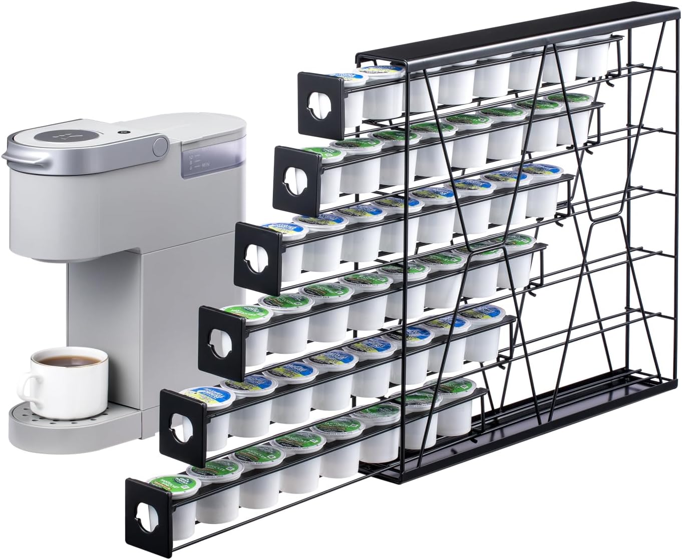FlagShip 6-Tier Coffee Pod Holder for K Cup - 48 Capsule Max Capacity Metal Rack, Ultra-Efficient Corner Storage Space Saving Design