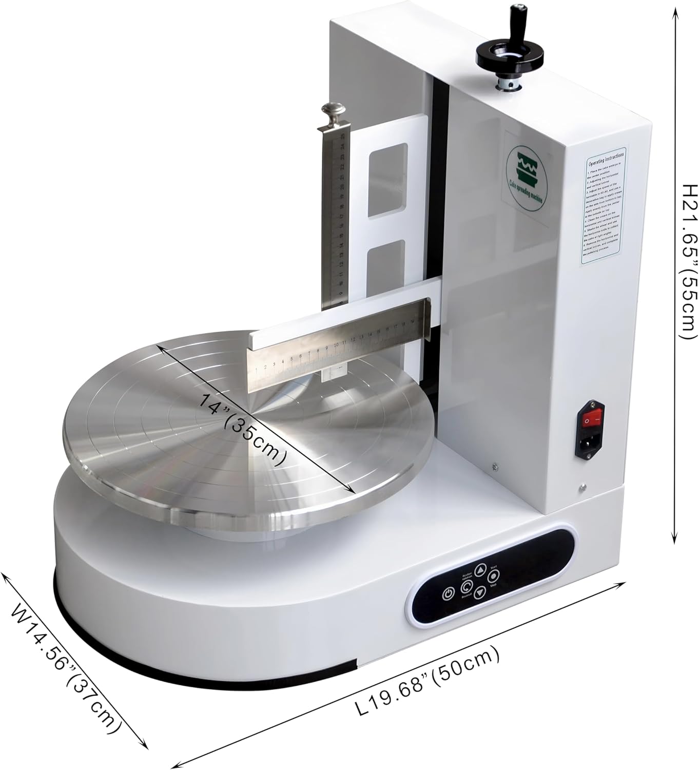 Semi Automatic Birthday Cake Smoothing Coating Machine, AC110V 6-14in Cake Cream Spreading Machine, Cakes Decorating Cream Coating Machine Turntable with Graduated Scraper, Baking Supplies (White)