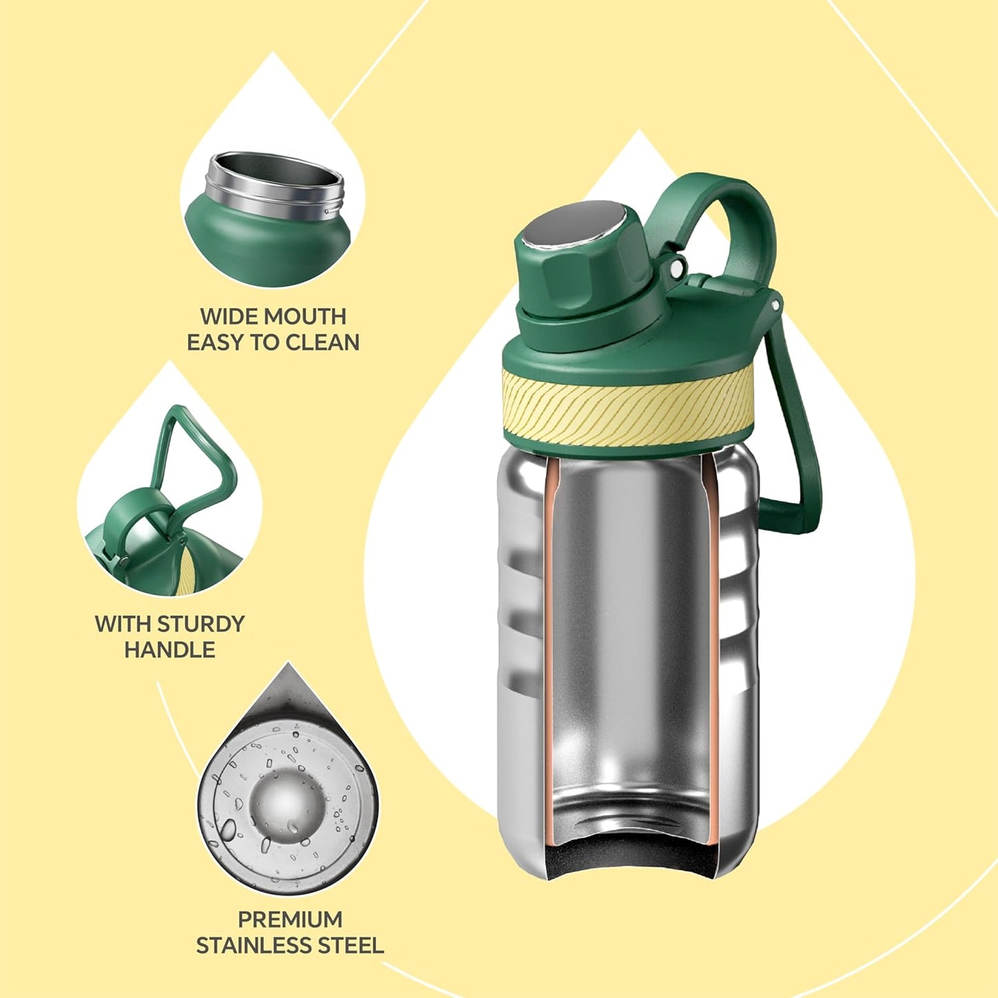 IDEUS Insulated Water Bottle 12oz, Stainless Steel Insulated Water Bottle For School, Insulated Bottles With Straws Leakproof, Vacuum Double Wall Water Bottles For Boys And Girls With 2 Lids, BPA Free