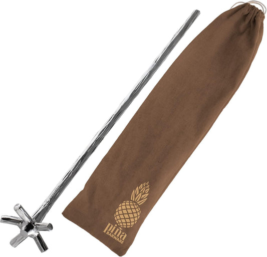 Piña Barware Swizzle Stick Stirrer - Stainless Steel with Handmade Wood-Grain Finish (Narrow Width, One Swizzle Stick)