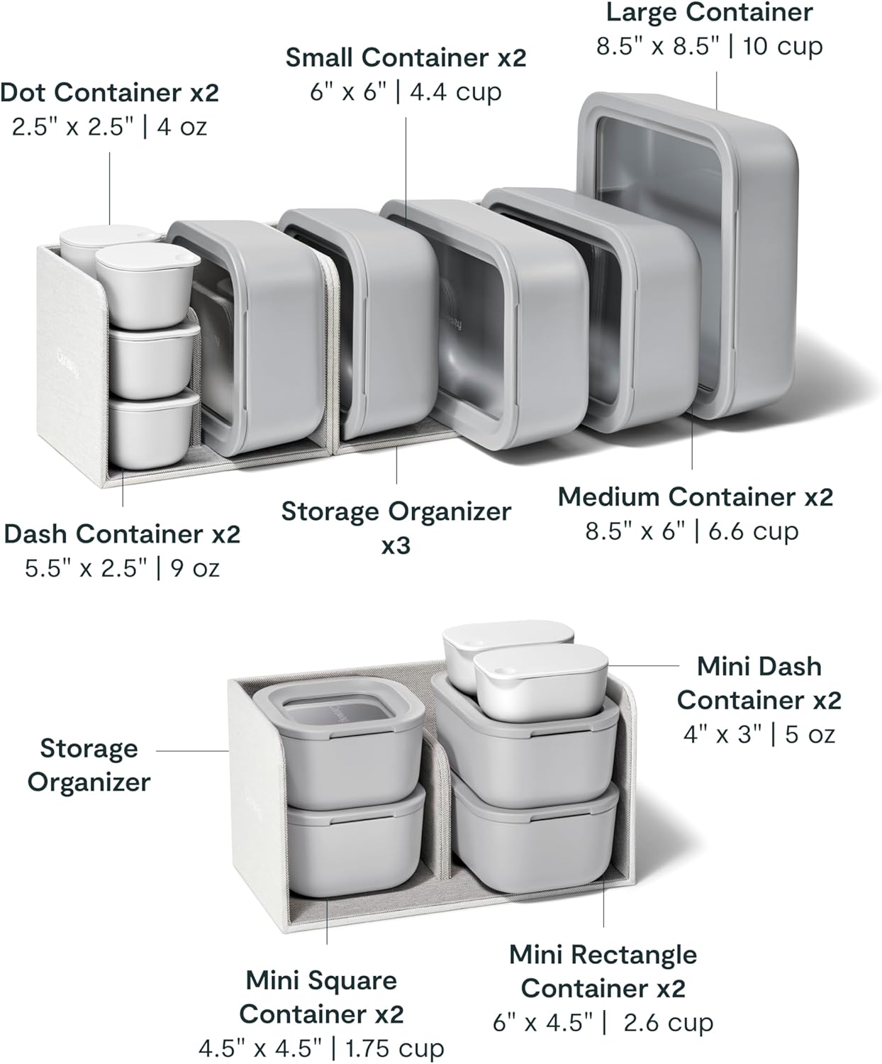 Caraway 25pc Glass Food Storage Set - Glass Storage Containers for Food - Non-Toxic Ceramic-Coated Glass - Air Release Technology - Compact & Stackable Design - Gray