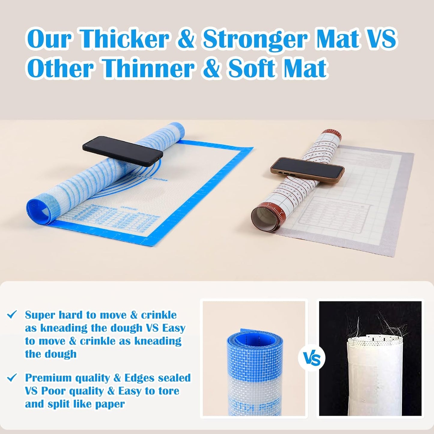 Nonstick Silicone Pastry Baking Mat Large with Measurements 16''By 24'' for Silicone Baking Mat, Counter Mat, Dough Rolling Mat/Pie Crust Mat By Folksy Super Kitchen(16×24, Blue)