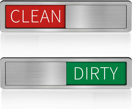 Dishwasher Clean Dirty Sign-Dishwasher Magnet Stainless Steel Clean Dirty Sign for Kitchen Organization Farmhouse Dishwasher Slide Indicator, Optional Adhesive Stickers
