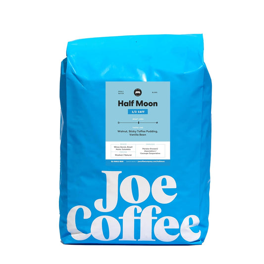 Joe Coffee Company - Half Moon Half Caffeinated Whole Bean Specialty Coffee, 5 lb Bag | NYC Roaster, Rainforest Alliance Certified, Kosher, Climate-Friendly