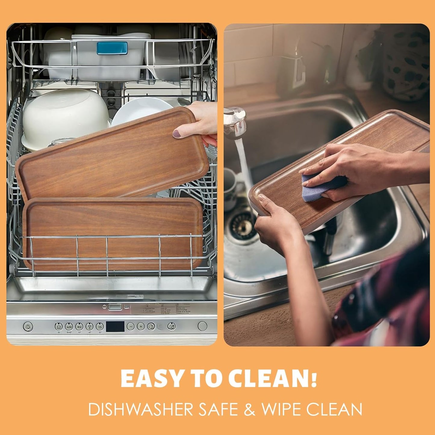 Solid Acacia Wood Serving Trays and Platters - Wooden Mini Charcuterie Boards, Rectangle Small Cheese Board for Food, Bathroom, Home Decor, Kitchen Counter, (14"x5.5", 1 Pack)