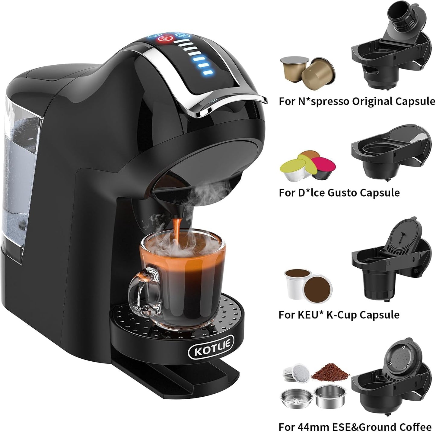 Hot&Cold brewing Single Serve Coffee Maker for K*eurig K*cup, Small Espresso Coffee Machine for D*olce G*usto/N*es Original/Ground Coffee/44mm ESE, adjustable TEMP&Water Volume, 1LRemovable Reservoir