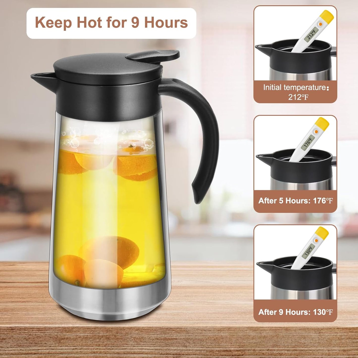 28oz Coffee Carafe Airpot Insulated Coffee Urn Stainless Steel Vacuum Thermal Pot Flask for Coffee, Hot Water, Tea, Hot Beverage - Keep 9 Hours Hot, 18 Hours Cold (Silver,Black)