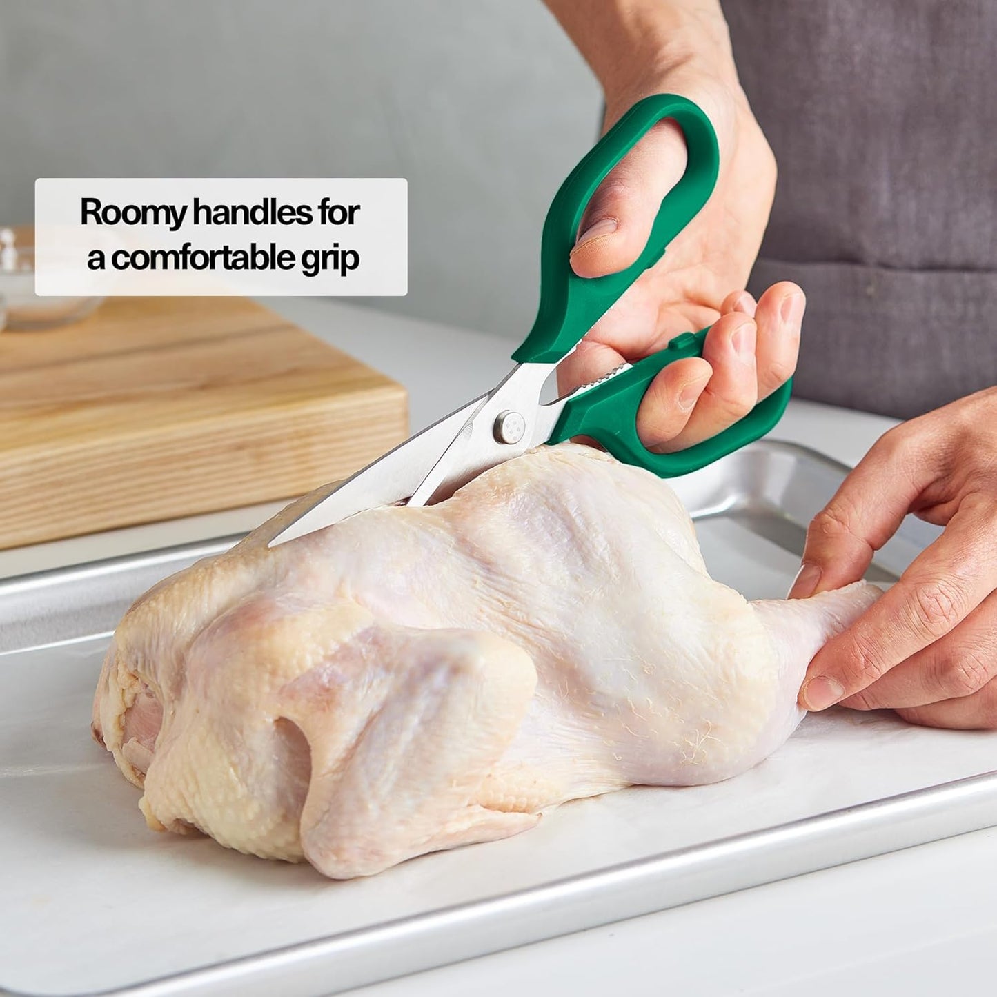 Misen Heavy Duty Kitchen Shears - Comfortable Ambidextrous Scissors for Meat, Poultry, Herbs & More - Easy to Clean - German Stainless Steel - Large | Green