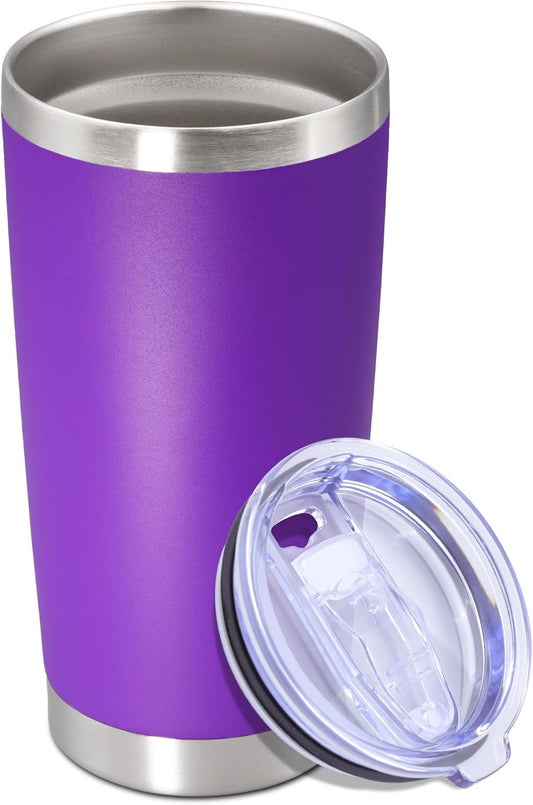 20 oz Tumbler with lid Double Wall Vacuum Insulated Tumblers Stainless Steel Coffee Mug Travel Coffee Tumbler Powder Coated Tumbler Cup Keep Hot&Cold - (PurPle 1 Pack)